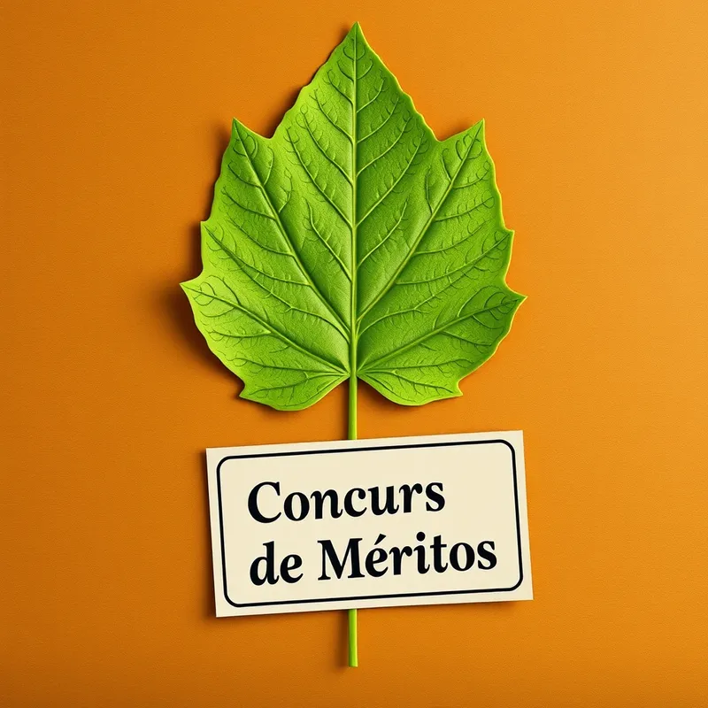 Primer plano de una hoja de vida impresa junto a un cartel con el texto "Concurso de Méritos" sobre un escritorio de oficina