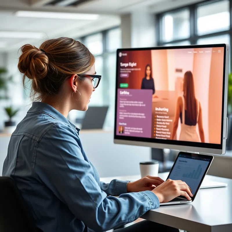 Persona sentada frente a una pantalla comparando distintas ofertas de empleo en varios portales web abiertos, oficina luminosa, fotografía realista